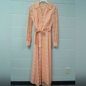 Vintage Miss Rubette Orange-Peach Lace Maxi Dress, s Vintage size 14.